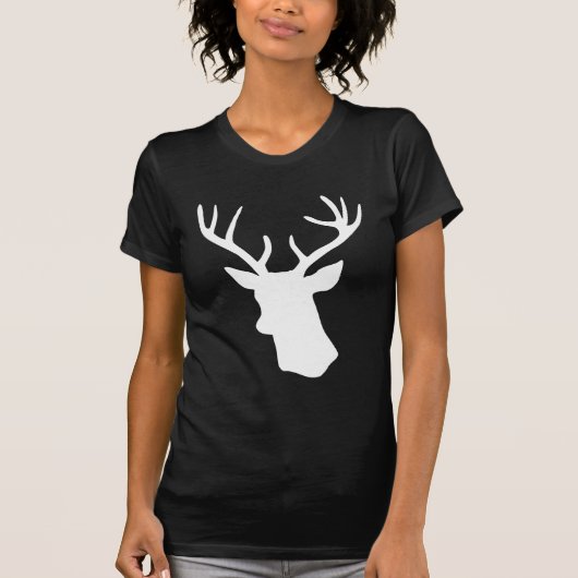 T-shirt Silhouette blanche de tête de cerfs communs - (Devant)