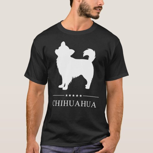 T-shirt Silhouette blanche longue Haired Chihuahua (Devant)