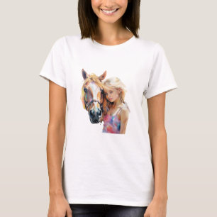 T-shirt Silhouette Cheval et Fille - Équitation Cute