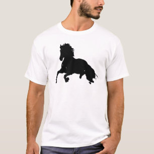 T-shirt Silhouette courante blanche noire de cheval