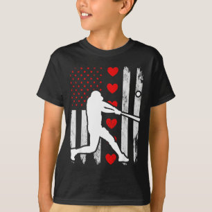 T-shirt Silhouette de baseball Cœur Drapeau américain Cœur