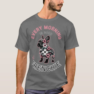 T-shirt silhouette de bulldog française et fl tropical col