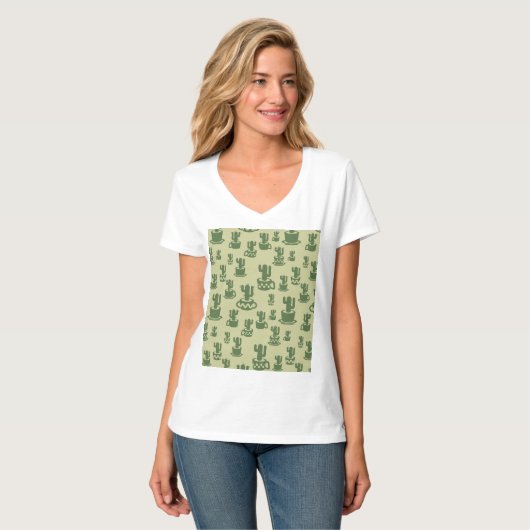 T-shirt Silhouette de cactus succulent en tasses et pots T (Devant entier)