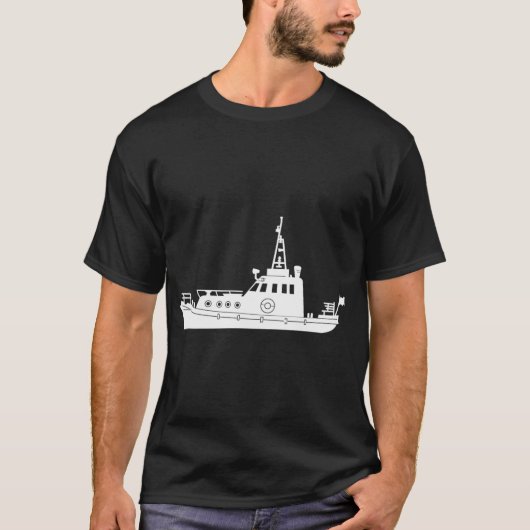 T-shirt Silhouette de chalutier de pêche (Devant)