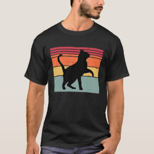 T-shirt Silhouette de chat Coucher de soleil rétro Rayure