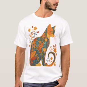 T-shirt Silhouette de chat floral - Botanique vintage colo