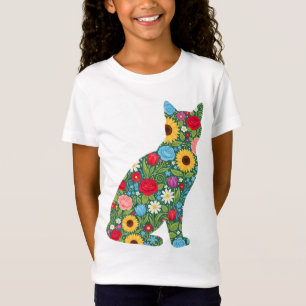 T-Shirt Silhouette de chat floral motif fleuri