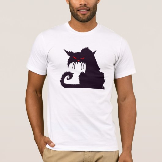 T-shirt Silhouette de chat noir malin avec yeux rouges (Devant)