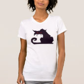 T-shirt Silhouette de chat noir malin avec yeux rouges (Devant)