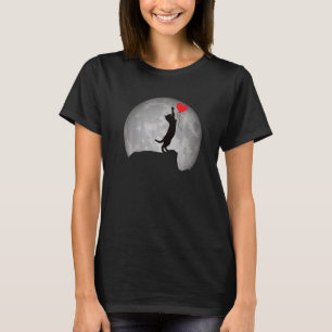 T-shirt Silhouette de chat sous la pleine lune avec un cœu