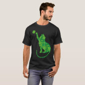 T-shirt Silhouette de chat vert trèfles Saint-Patrick (Devant entier)