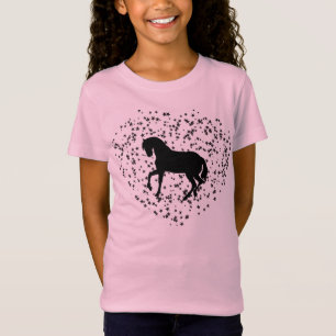 T-Shirt Silhouette de cheval sur l'arrière - plan de coeu