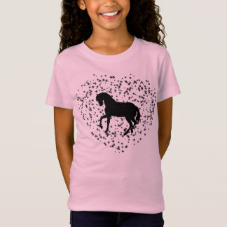 T-Shirt Silhouette de cheval sur l'arrière - plan de coeur