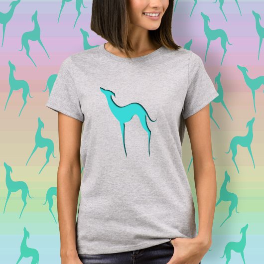 T-shirt Silhouette de chien bleu turquoise à blanc gris