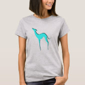 T-shirt Silhouette de chien bleu turquoise à blanc gris (Devant)