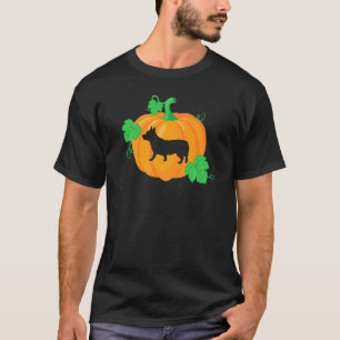 T-shirt Silhouette de chien Corgi Halloween Citrouille Ora