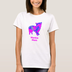 T-shirt Silhouette de chien Morkie rose chaud et bleu