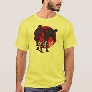 T-shirt Silhouette de combat de karaté, fond rouge de