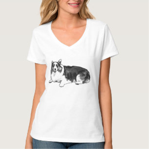 T-shirt Silhouette de corgi doux avec un ombrage en points