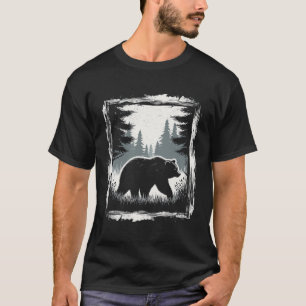T-shirt Silhouette de faune de la forêt d'ours Brouillard
