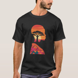 T-shirt Silhouette de femme afro Motif de coucher de solei