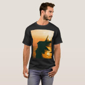 T-shirt Silhouette de fille, coucher du soleil sur la mer, (Devant entier)