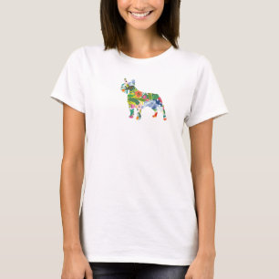 T-shirt Silhouette de fleurs de Bouledogue Français 