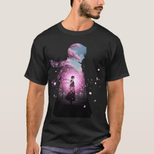 T-shirt Silhouette de garçon anime dans les fleurs de ceri