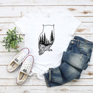T-shirt Silhouette de hibou avec scène forestière