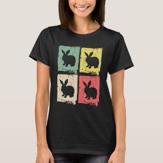 T-shirt Silhouette de lapin blanc Vintage Couleurs Rétro