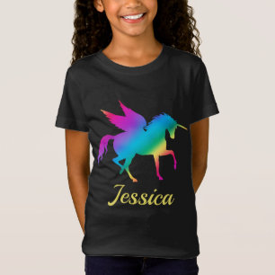 T-Shirt Silhouette de licorne à dégradé de couleurs arc-en