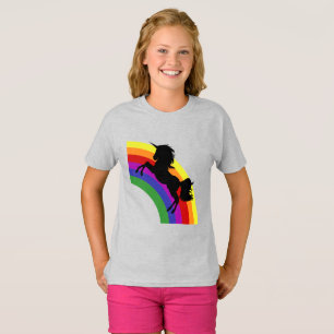T-shirt Silhouette de licorne noire avec Chemise de fille 