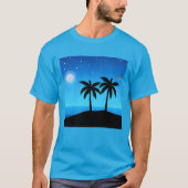 T-shirt Silhouette de l'île tropicale avec lune et étoiles (Devant)