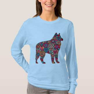 T-shirt Silhouette de loup abstrait coloré remplie de cœur