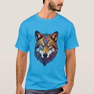 T-shirt Silhouette de loup coloré en verre mosaïque