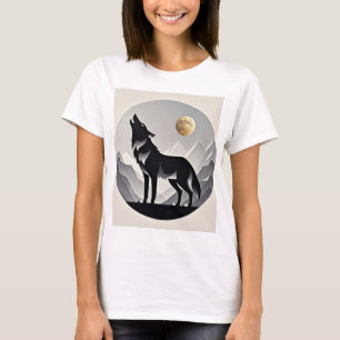 T-shirt Silhouette de loup lisse noir gris minimaliste