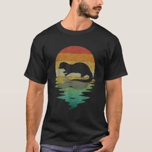 T-shirt Silhouette de loutre de mer Coucher de soleil Rétr