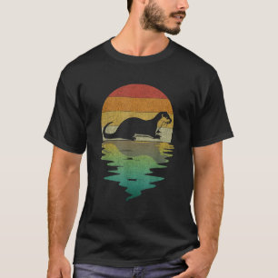T-shirt Silhouette de loutre de mer Coucher de soleil Rétr