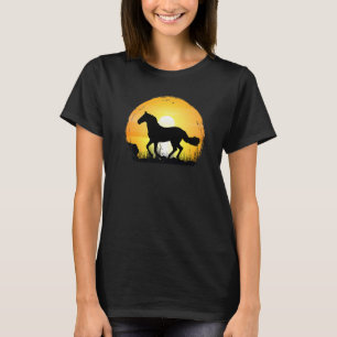 T-shirt Silhouette de race de cheval au coucher du soleil 