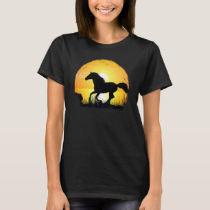 T-shirt Silhouette de race de cheval au coucher du soleil 