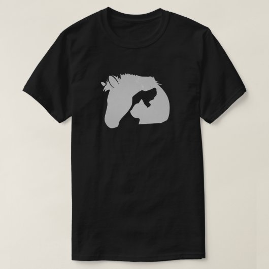 T-shirt Silhouette de tête de cheval blanc avec un chien e (Design devant)