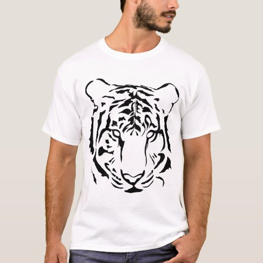 T-shirt Silhouette de tigre noir et blanc (Devant)