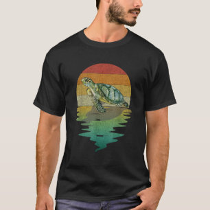 T-shirt Silhouette de Tortue de Mer Coucher de Soleil Rétr
