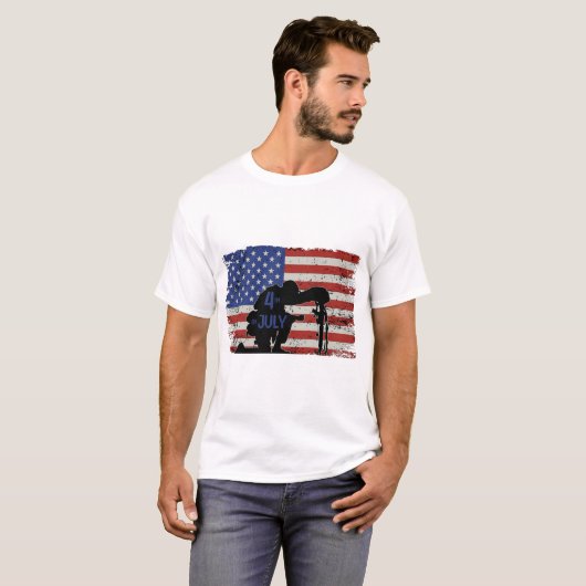 T-shirt Silhouette du soldat à genoux et drapeau américain (Devant entier)