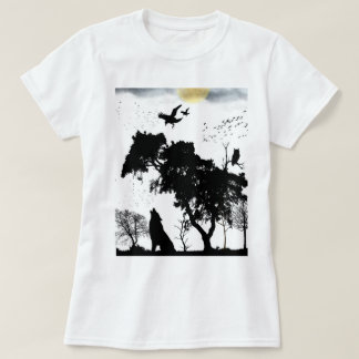 T-shirt silhouette faune de la forêt mystique coucher de s