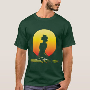 T-shirt Silhouette féminine du coucher de soleil rétrograd