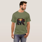 T-shirt Silhouette grizzly contre montagnes (Devant entier)