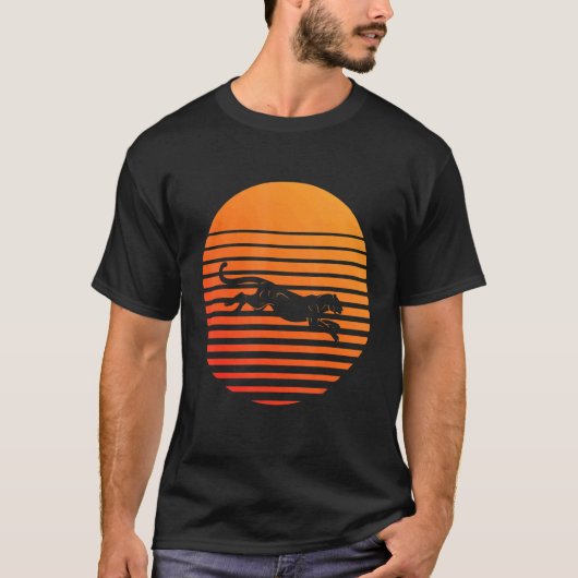 T-shirt Silhouette Ombre Panthère Devant Un Soleil (Devant)