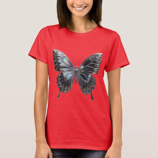 T-shirt Silver Butterfly with Open Wings Elegant (Devant)