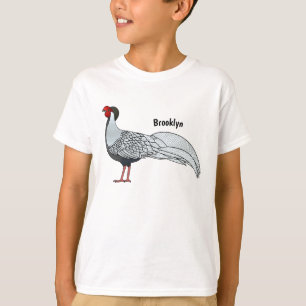 T-shirt Silver pheasant bird cartoon illustration